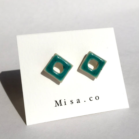 Misa.co 【一点物】青緑色◇LOOPトルコ釉/陶器ピアス｜Misa.co（ミサコ）