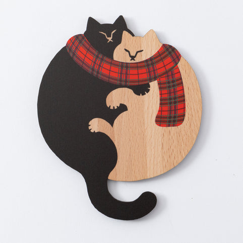 Ten＆O Art+Craft 【クリスマス限定パッケージ】木製コースター・プレート｜ねこまみれ〈ほっこりレッド〉｜Ten&O
