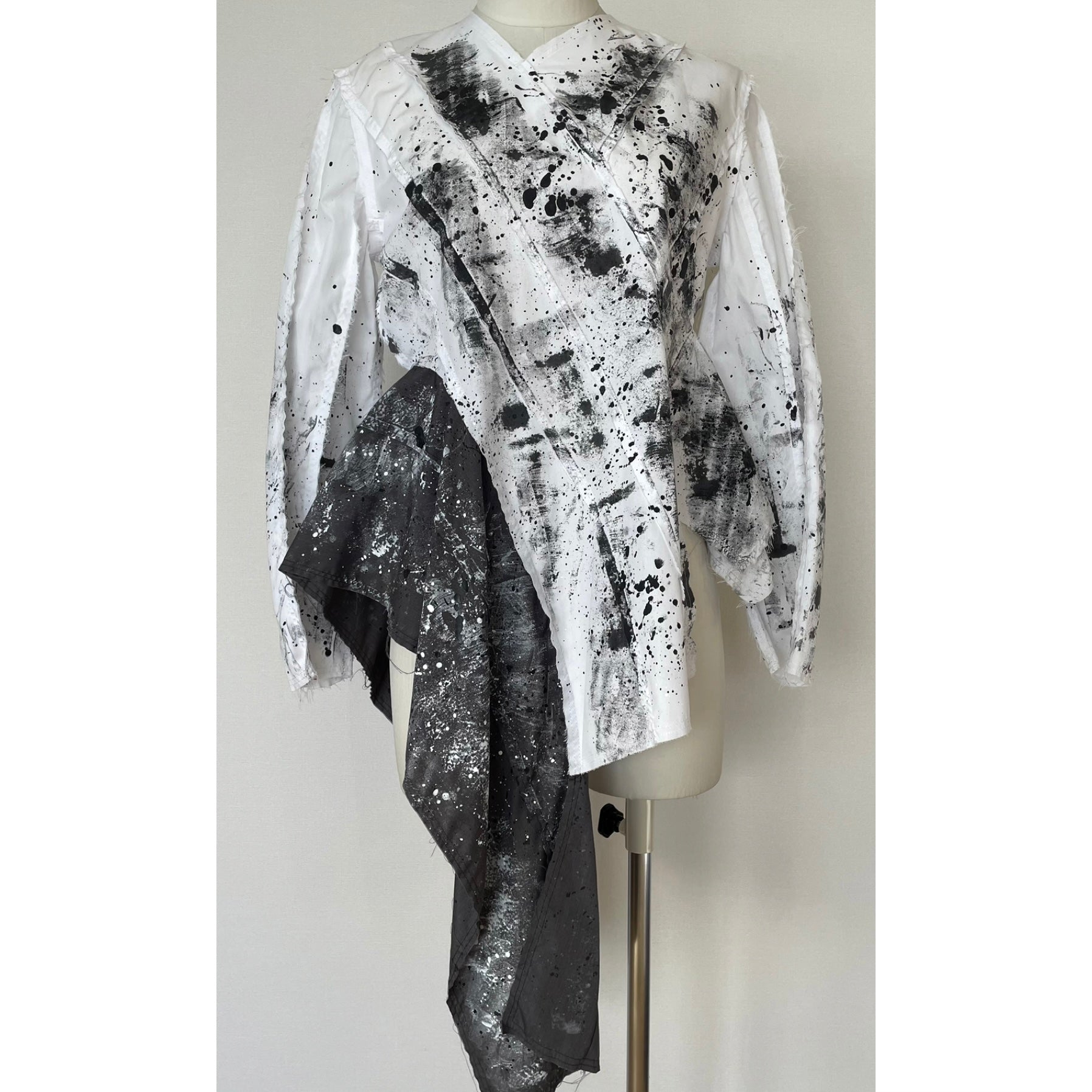 Patchwork shirt paint white - パッチワークシャツ　ペイント白｜Merci DIEU（メルシーデュー）