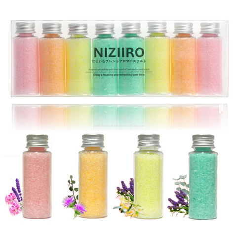 NIZIIRO にじいろブレンドアロマバスソルト (HAPPY＆PASSION)  入浴剤 8本セット 【そのまま渡せる】エプソムソルト バスソルト プレゼント・プチギフトにおススメ☆｜NIZIIRO（ニジイロ）