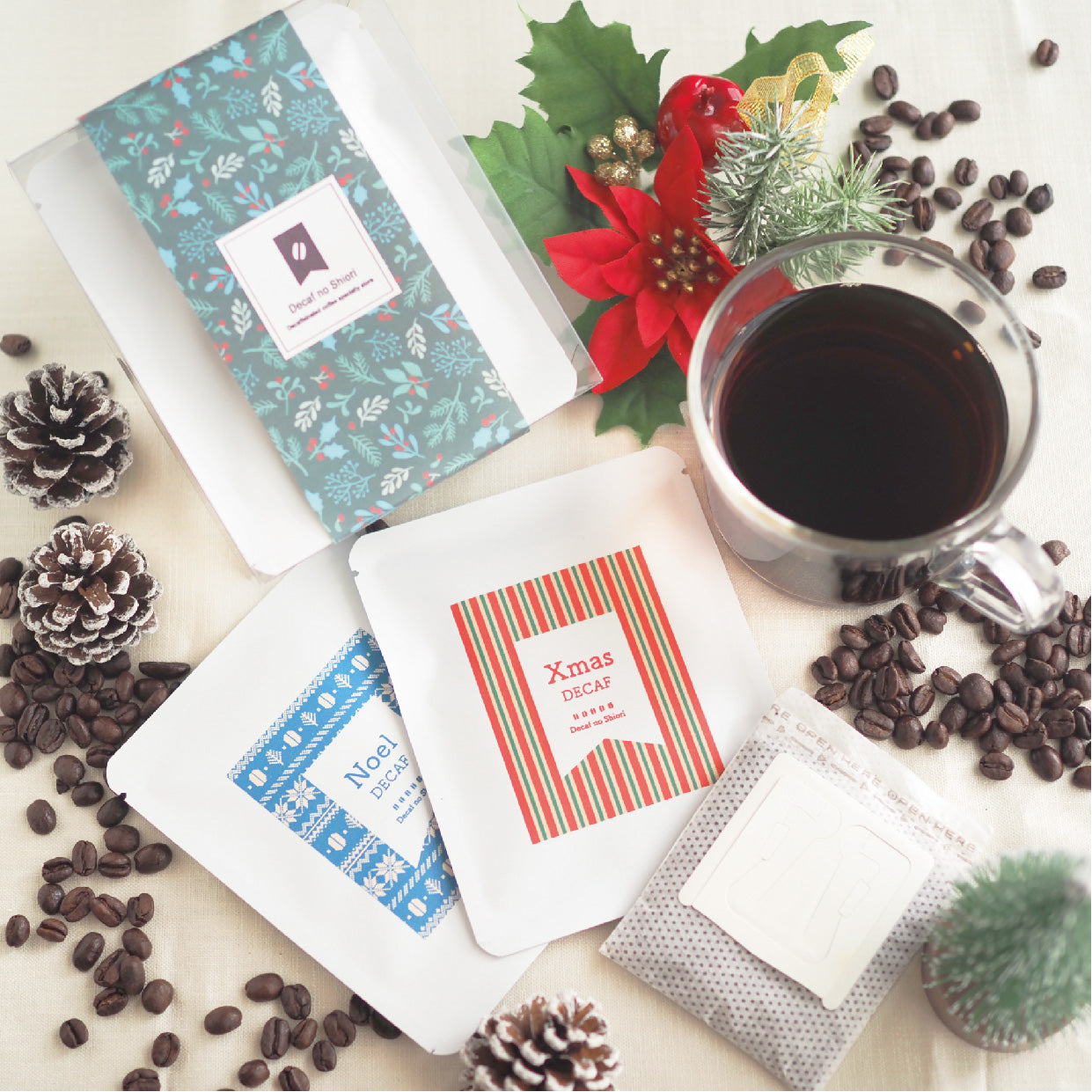 ＜デカフェ＞ クリスマス飲み比べギフト5個セット｜デカフェのしおり（デカフェノシオリ）｜デカフェのしおり