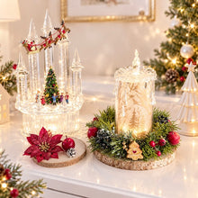 画像をギャラリービューアに読み込む, キラキラ煌めくLEDキャンドルが灯る 森のクリスマスリースアレンジ〜切り株付き ナチュラルインテリア 4点セット｜bouquet de muguet（ブーケ　ドゥ　ミュゲ）
