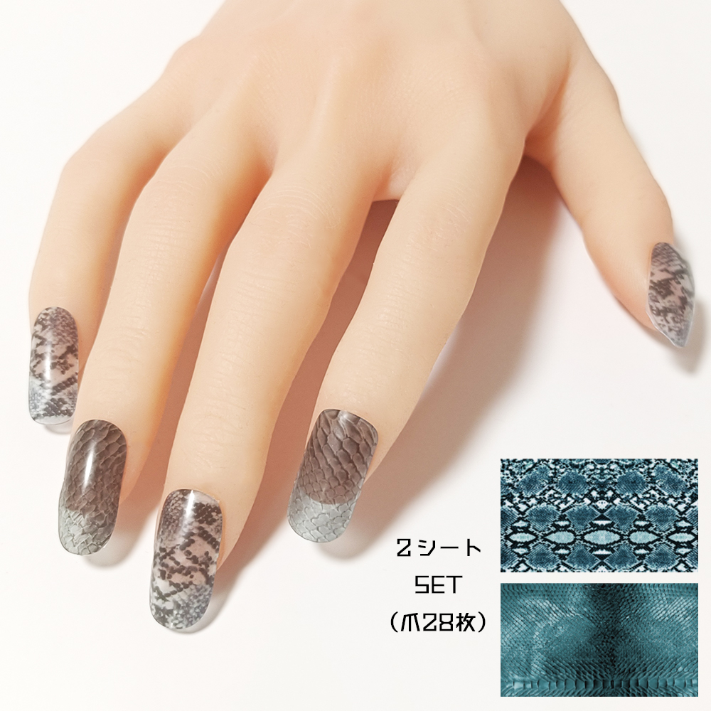 サイズの選べる半硬化ジェルネイルシール【Gel Nail Stickers 005 scale × snake : Green】｜ENCHANT（エンチャント）